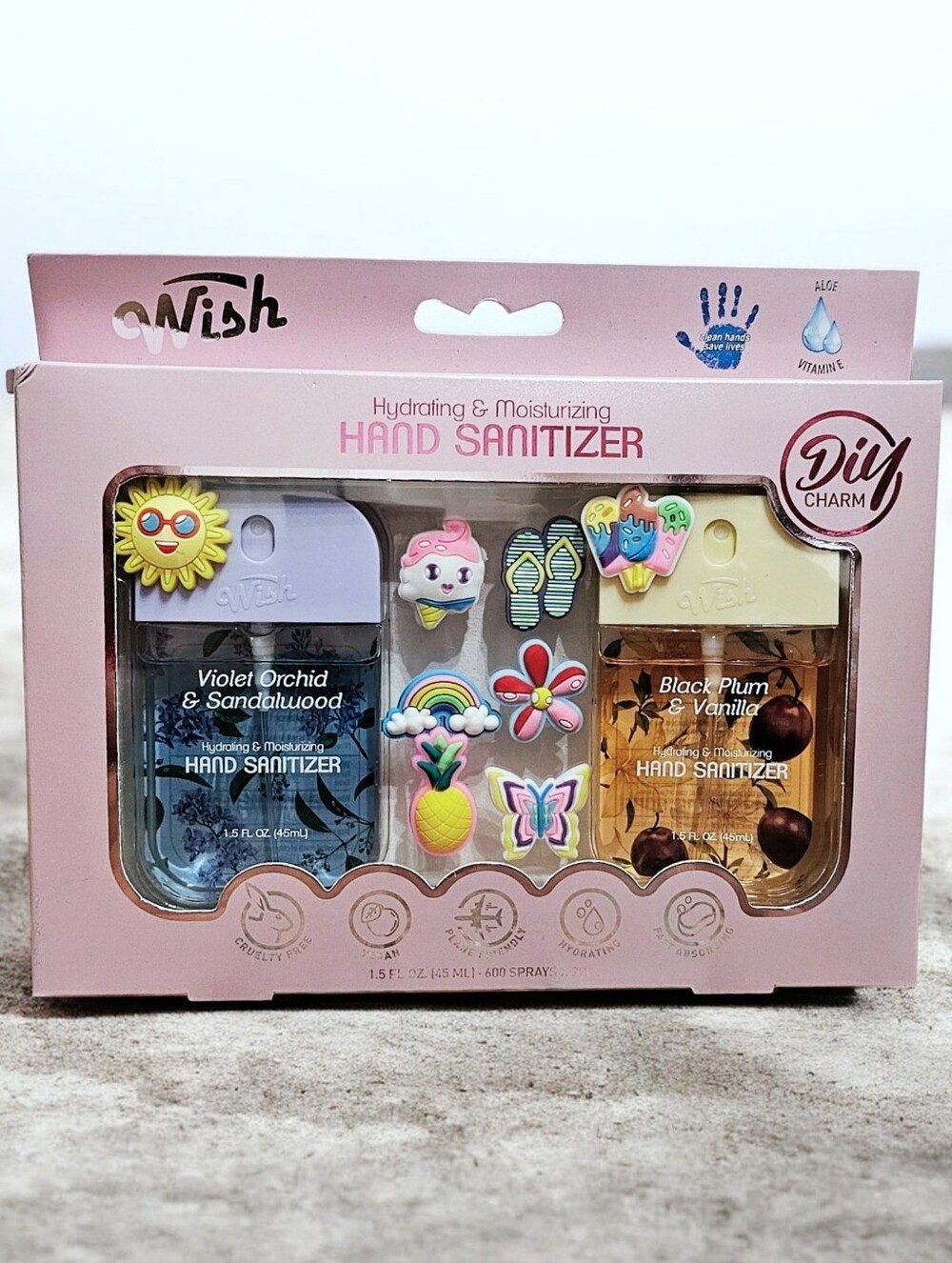 Wish Hydrating Hand Sanitizer Duo with 8 DIY Charms for Personalization,  NIB